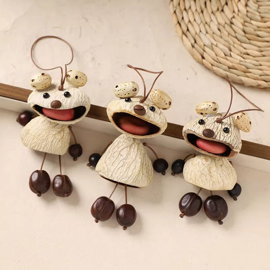 Handmade Shell Big Mouth Bear Charm - Cute Bag Pendant Healing Wind Chime Gift
