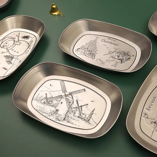 American Vintage Tin Tray – Snack Fruit Storage Plate for Living Room & Camping