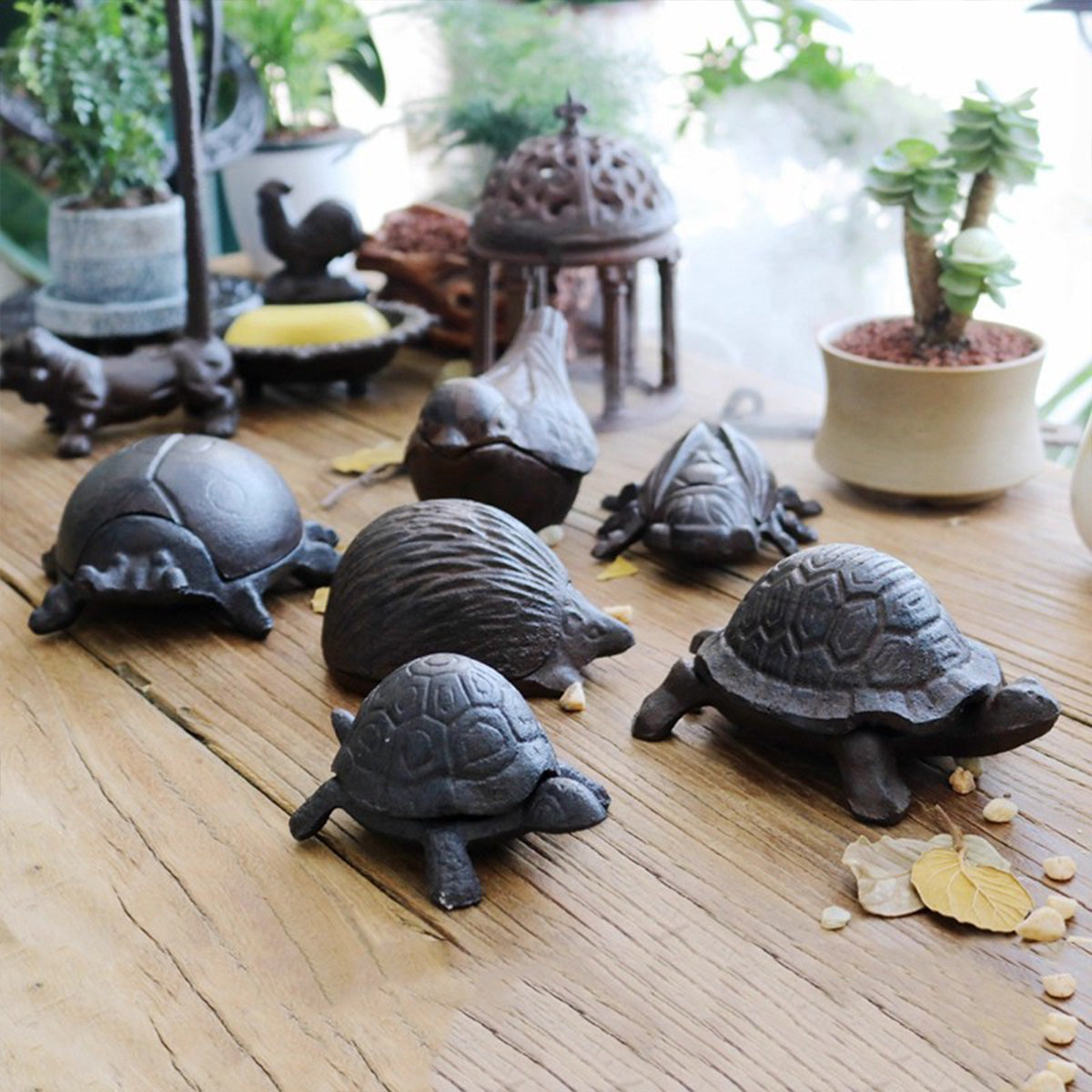 Vintage Cast Iron Turtle Storage Jar — Creative Animal Figurine & Key Holder Box