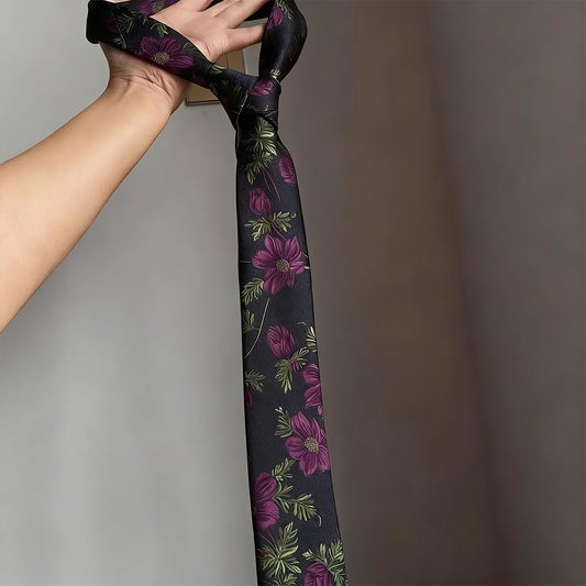 "Purple Romance" Printed Tie - Black High-End Versatile Fashion Accessory for Shirts
