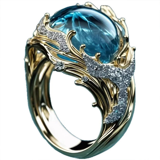 Ocean Wave Resin Ring - Open Adjustable Niche Coastal Retro Statement Beach Jewelry