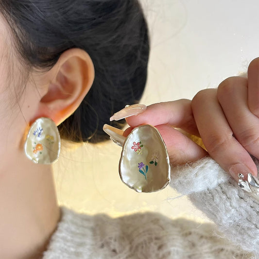 Aphrodite Garden French Vintage Enamel Flower Earrings - Elegant Statement Niche Studs