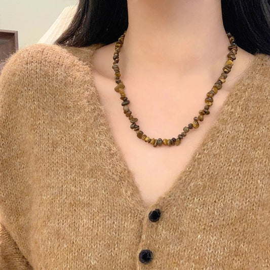 Natural Irregular Chip Bead Necklace - Women's Niche Bohemian Clavicle Chain Unique Statement Jewelry