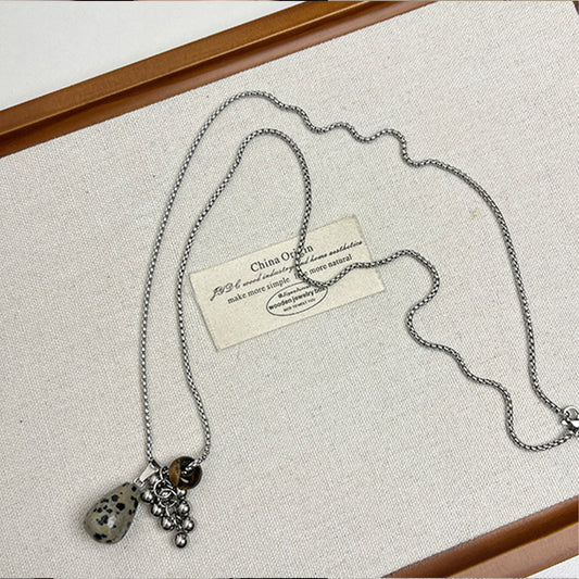 Silver Bead Water Drop Tiger's Eye Stone Necklace, Long - style Accessory, Sweater Chain with Grape Cluster Pendant