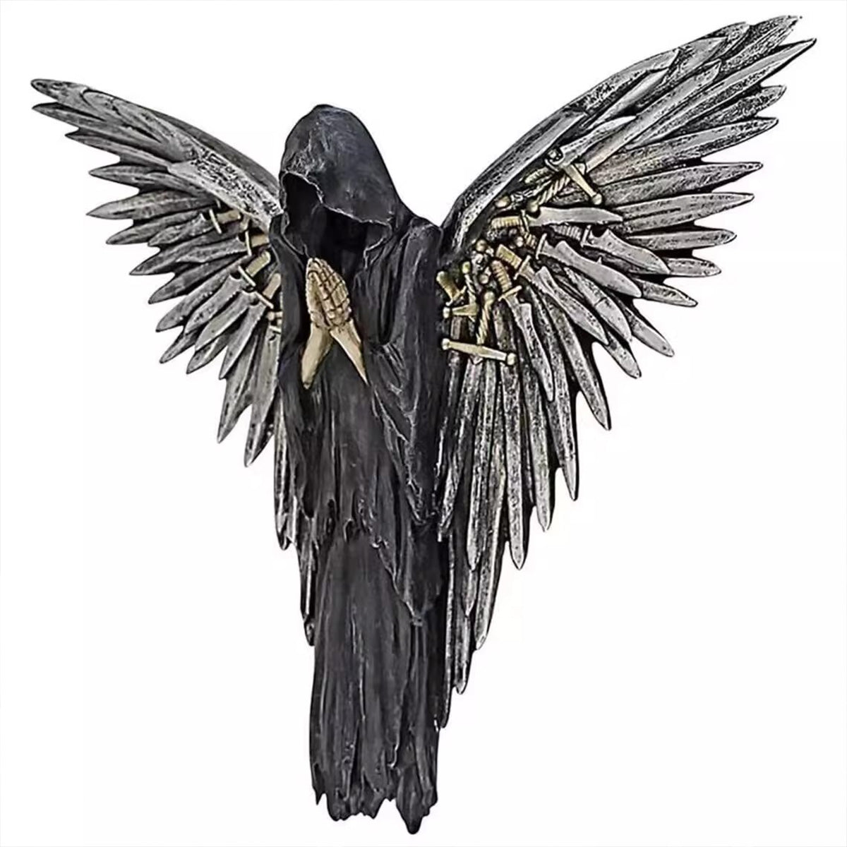 Gothic Dark Grim Reaper Praying Angel Sculpture - Halloween Wall Decor Home Ornament