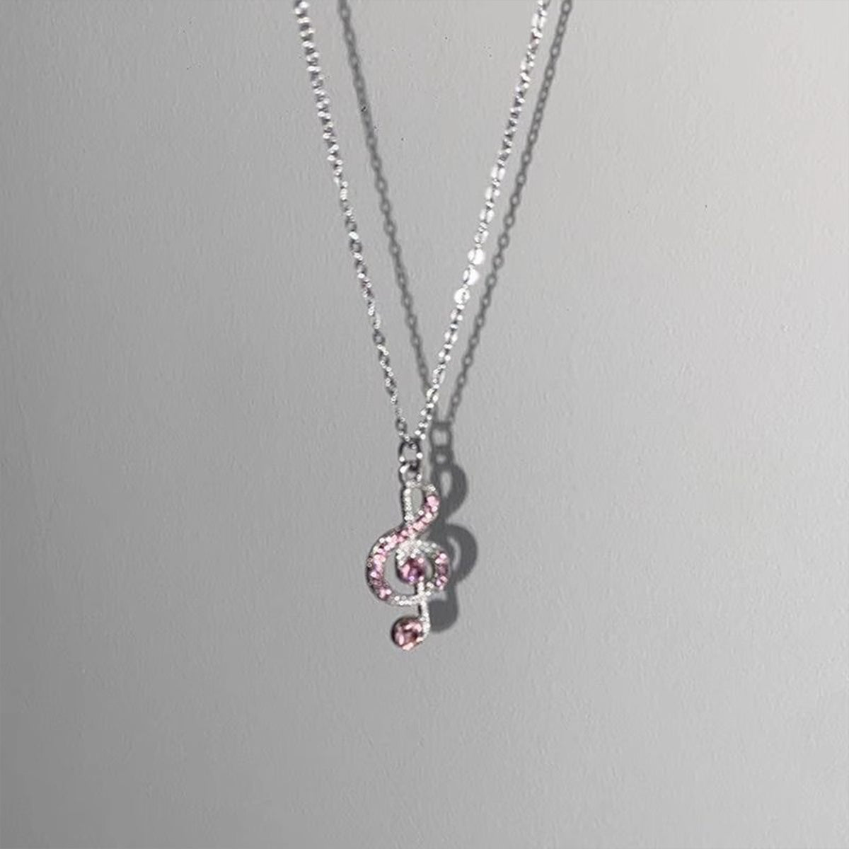 Vintage Retro Silver Crystal Music Note Necklace - Dainty Versatile Gift for Women