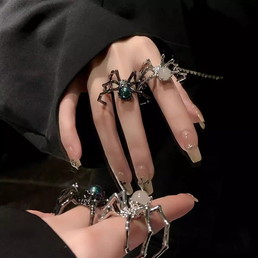Gothic Punk Spider Ring - Moonstone Metal Minimalist Niche Adjustable Open Jewelry