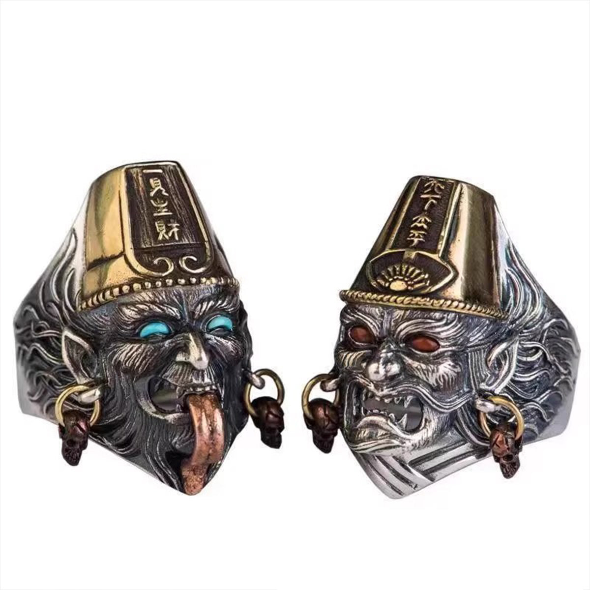 Gothic Thai Silver Black & White Reaper Ring - Hand-Carved Open Ring | Vintage Lucky Jewelry