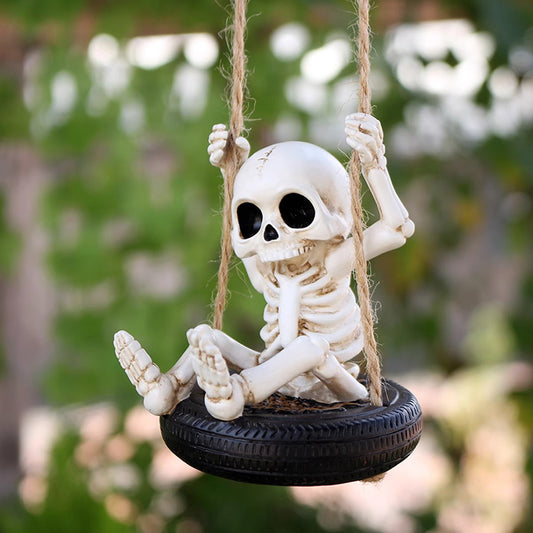 Gothic Tire Skull Swing Decor - Outdoor Garden Tree Wall Ornament | Halloween Gift