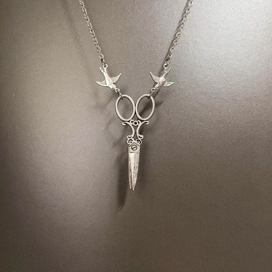 Vintage Flying Bird Scissors Necklace - Retro Gothic Jewelry | Unique Statement Accessory