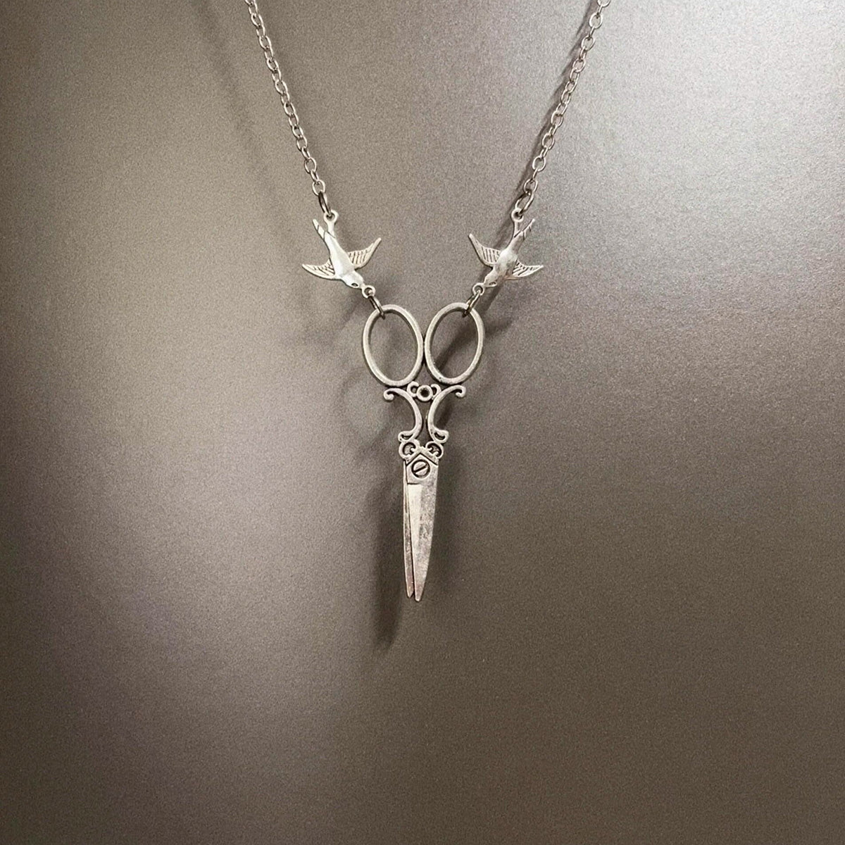 Vintage Flying Bird Scissors Necklace - Retro Gothic Jewelry | Unique Statement Accessory