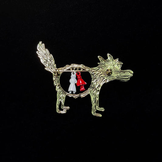 Vintage Grandma Wolf Brooch - Retro Dark Fairy Tale Jewelry | Unique Fantasy Pin