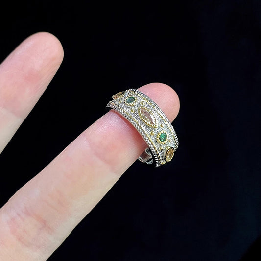 Vintage Brushed Zircon Ring - Retro Luxury Textured Jewelry | Unique Sparkle Band