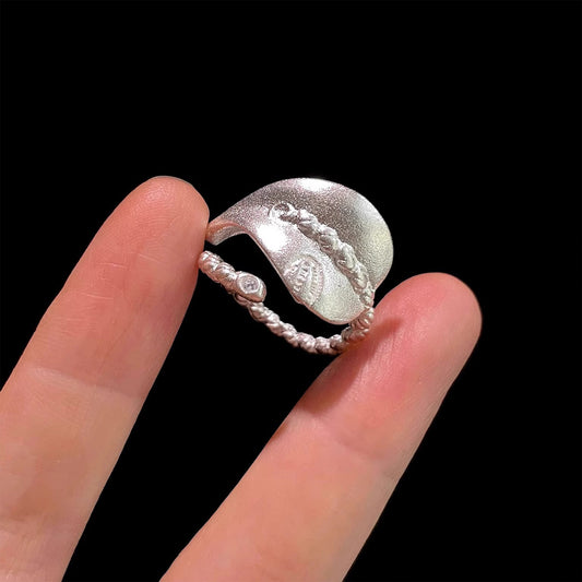 Vintage Silver Weaved Foliage Ring - Retro Forest Elegant Jewelry | Woven Leaf Band