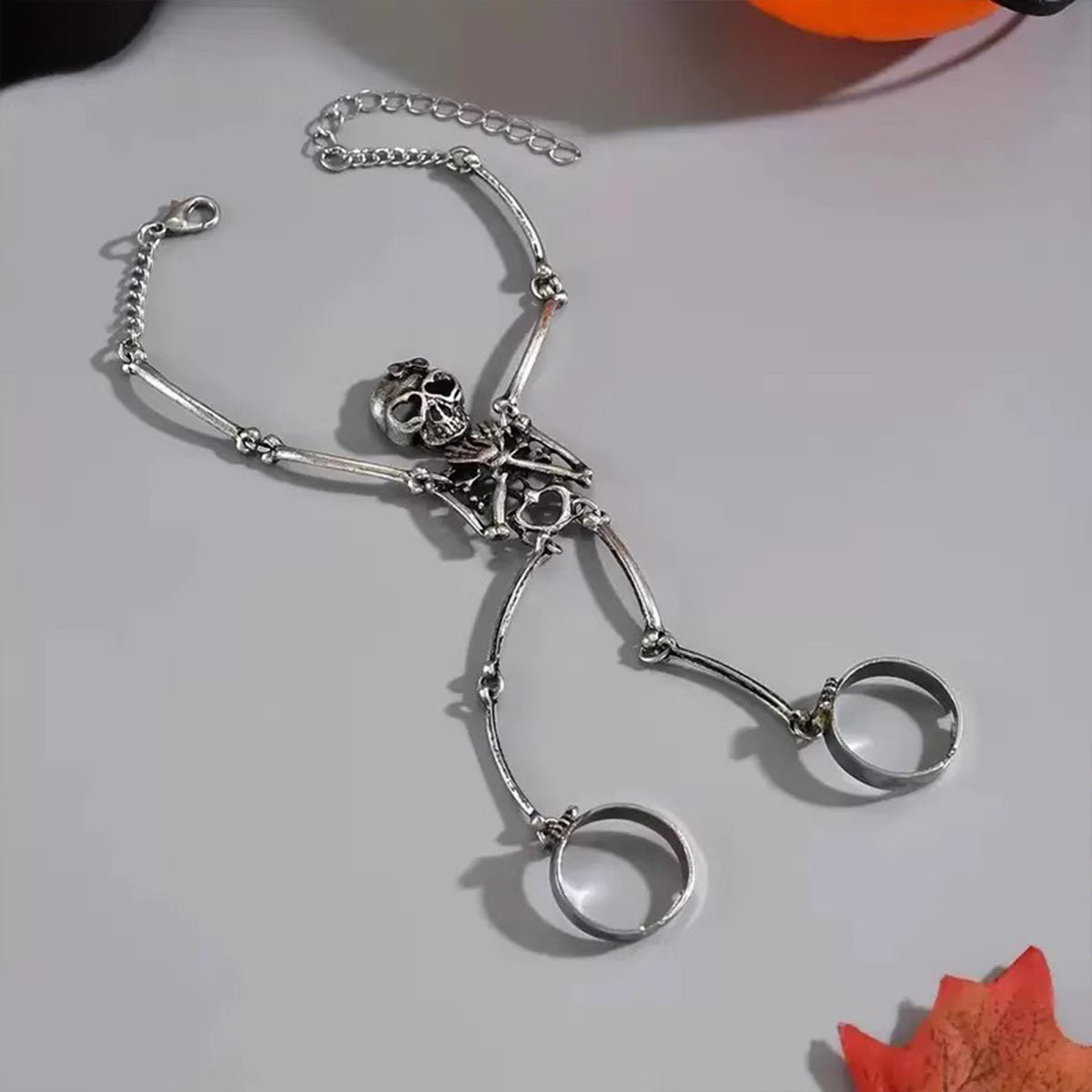 Vintage Skull Bracelet & Ring Set - Gothic Punk Dark Halloween Accessory | Niche Alt E-girl Jewelry