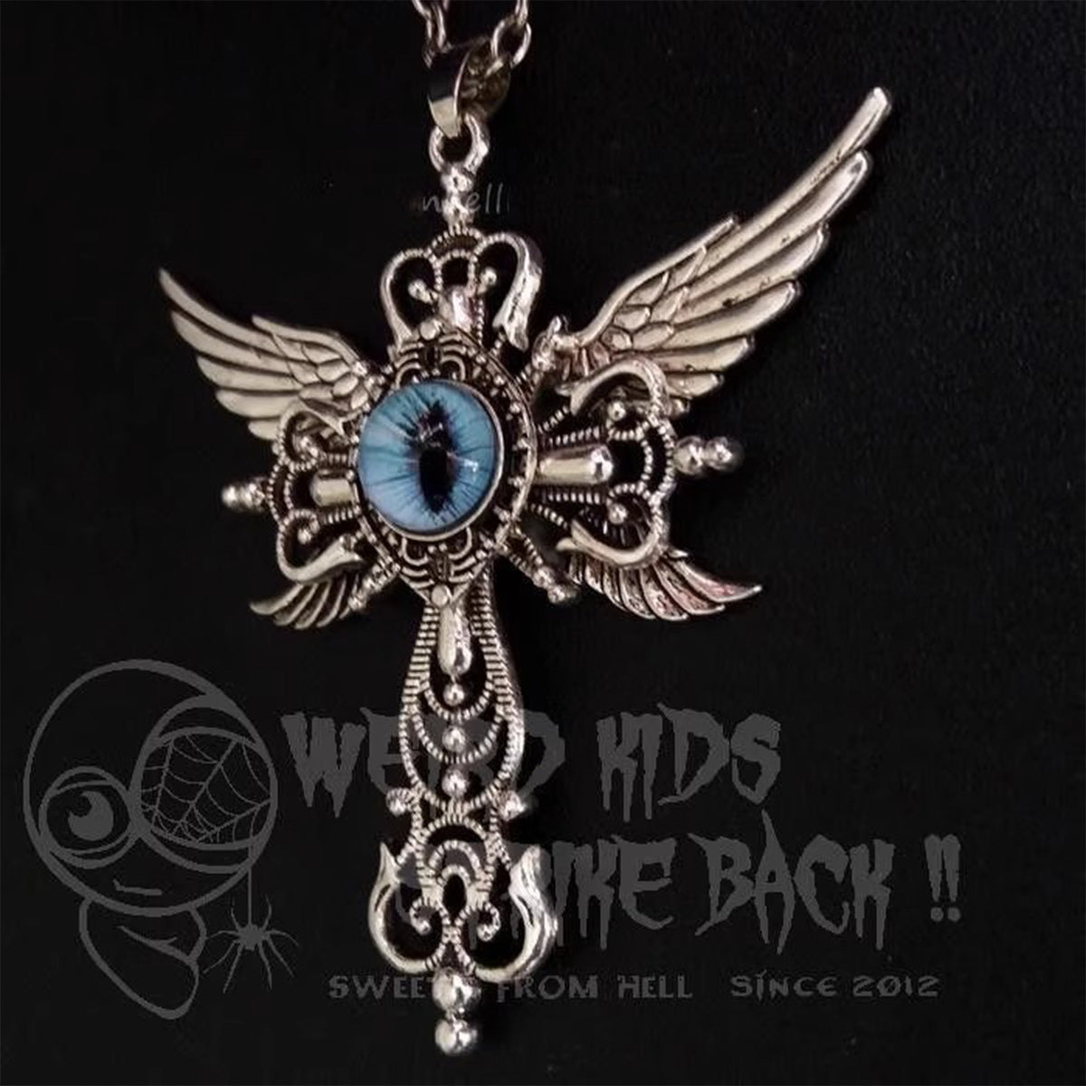 Gothic Demon Cross Necklace - Winged Evil Eye Long Chain Jewelry for Couples Students