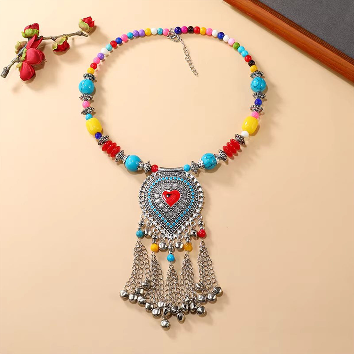 Retro Ethnic Tibetan Necklace - Bell Tassel Colorful Beaded Choker & Sweater Chain, Perfect for Ethnic & Casual Outfits