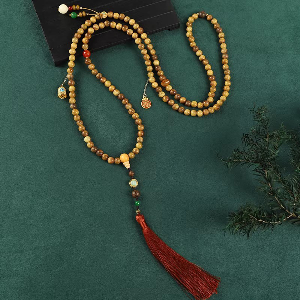 Green Sandalwood Bead Chain - New Chinese Style Multi - purpose Necklace, Perfect for Horse - face Skirt Decoration