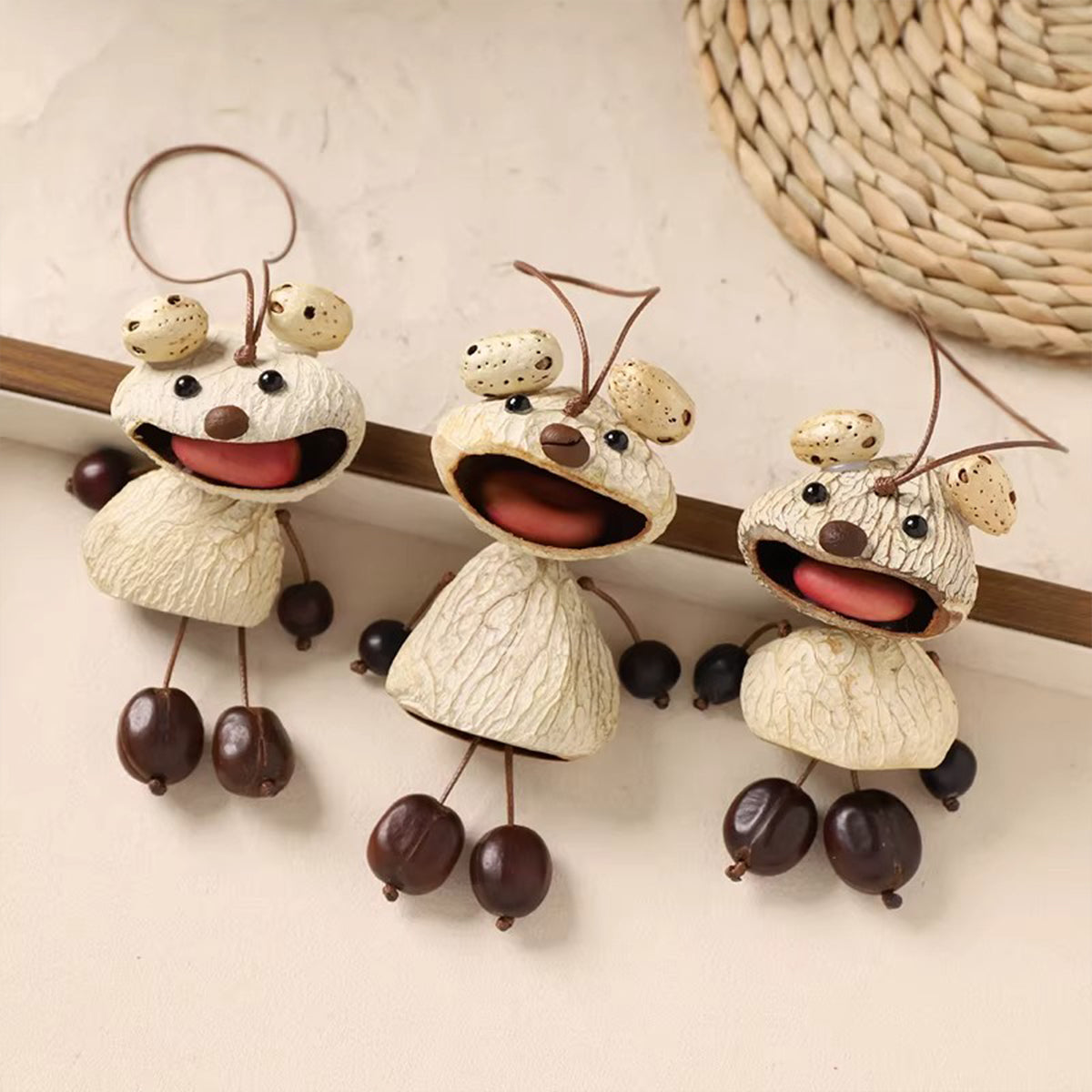Handmade Shell Big Mouth Bear Charm - Cute Bag Pendant Healing Wind Chime Gift