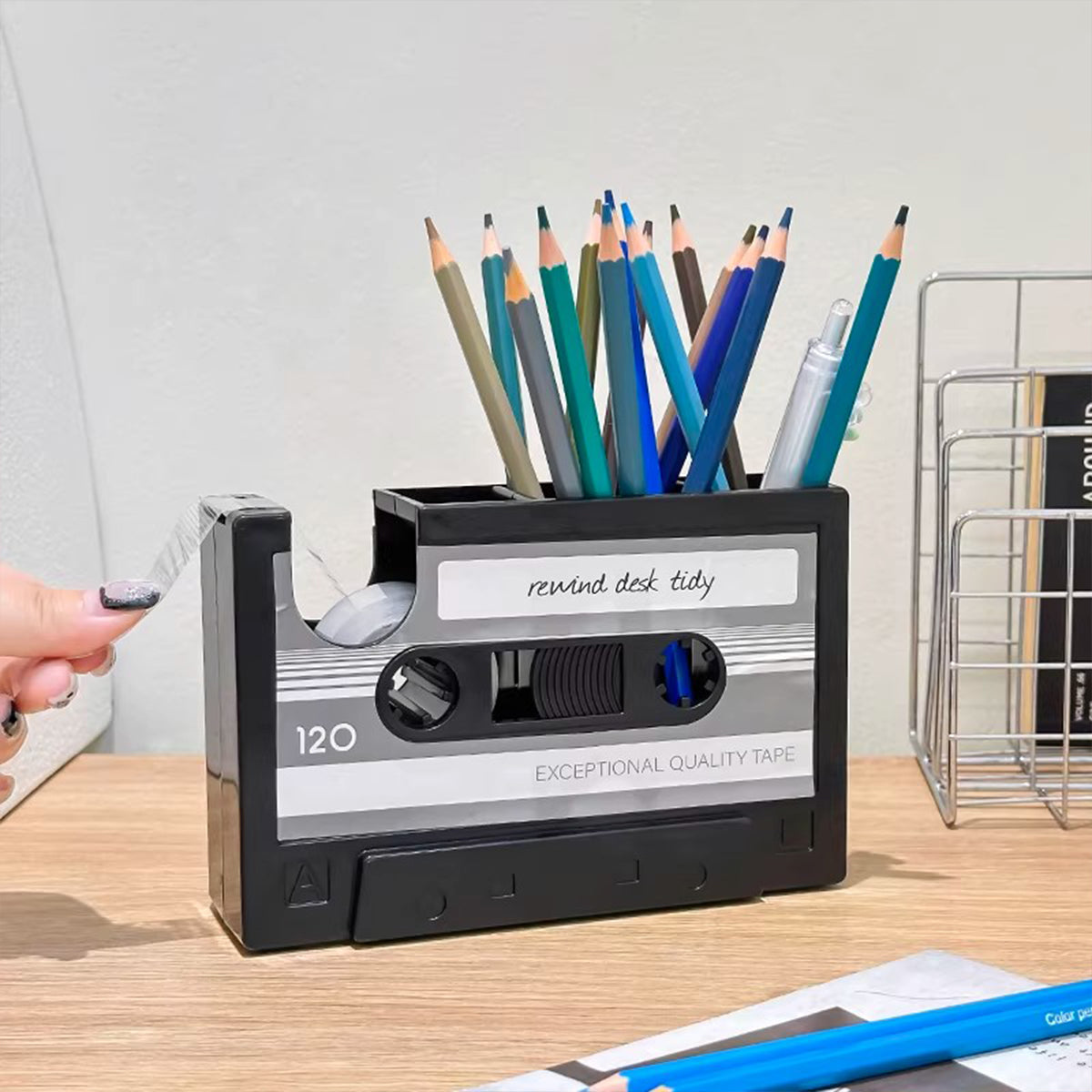 Creative Retro Cassette Tape Pen Holder - Multifunctional Desk Organizer for Students & Office