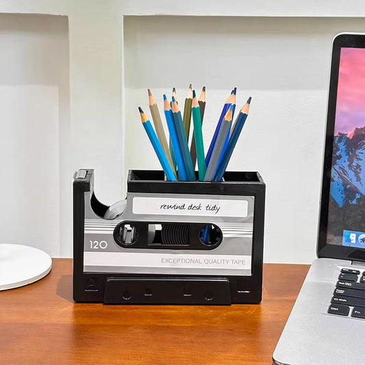 Creative Retro Cassette Tape Pen Holder - Multifunctional Desk Organizer for Students & Office