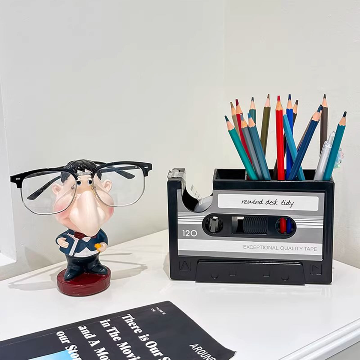 Creative Retro Cassette Tape Pen Holder - Multifunctional Desk Organizer for Students & Office
