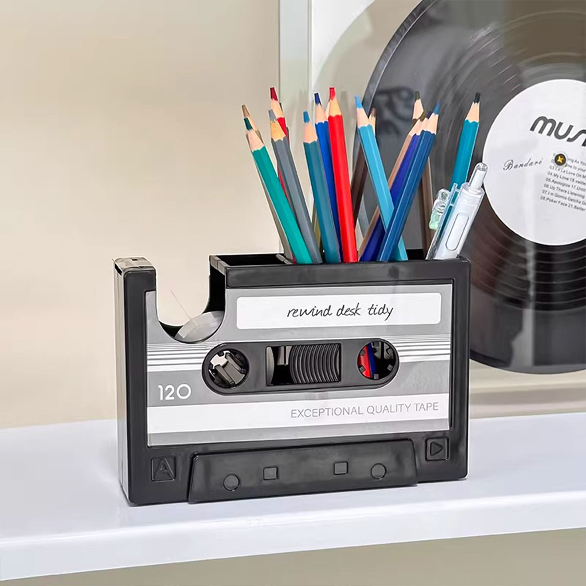 Creative Retro Cassette Tape Pen Holder - Multifunctional Desk Organizer for Students & Office