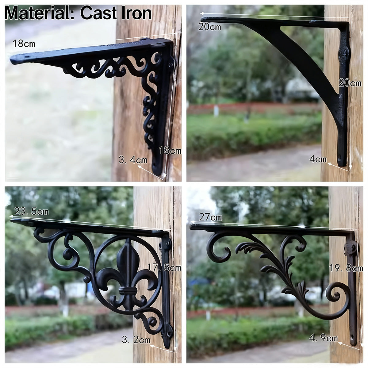 Cast Iron Shelf Brackets – Decorative Rustic Corner Braces for Wall Shelves, Multiple Antique Designs