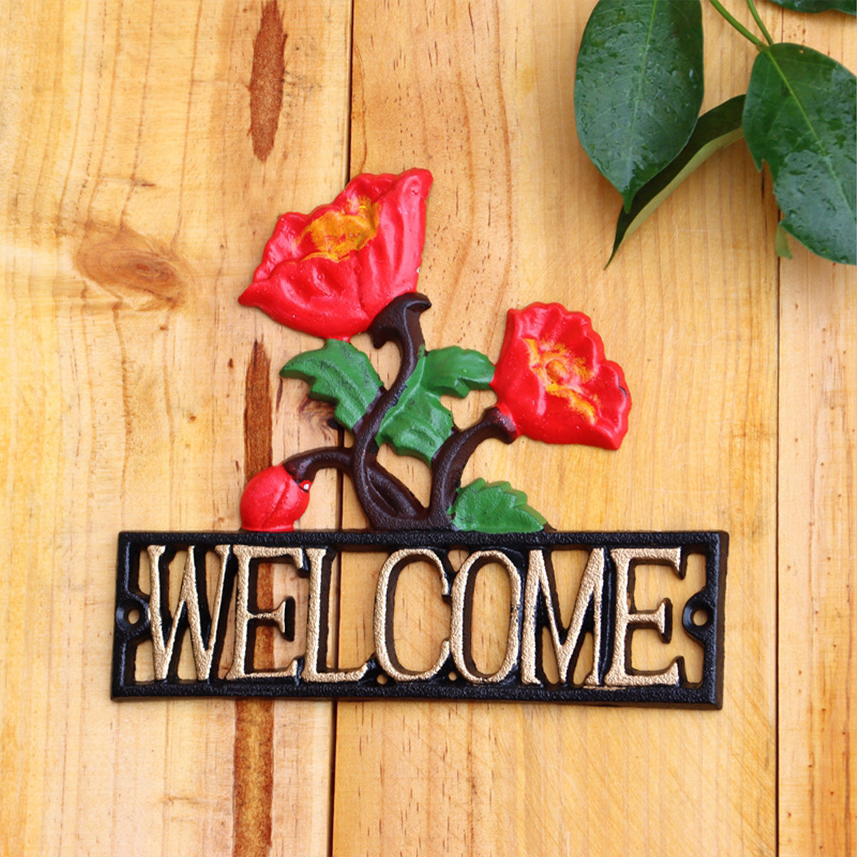 Outdoor Garden Welcome Sign – Cast Iron Rose Wall Decor