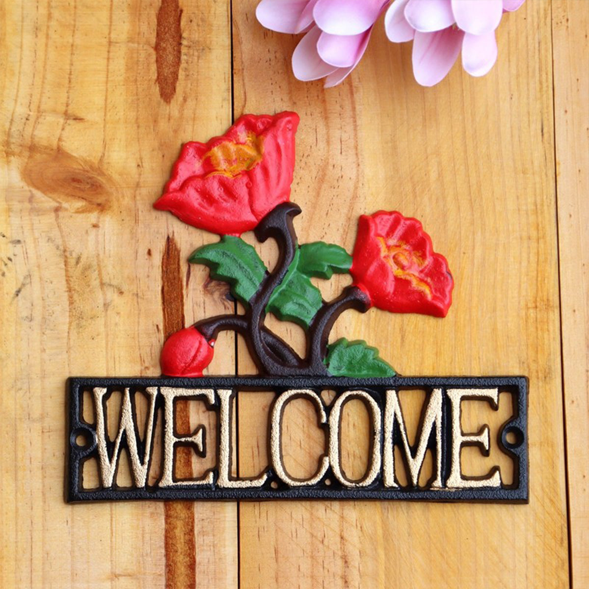 Outdoor Garden Welcome Sign – Cast Iron Rose Wall Decor