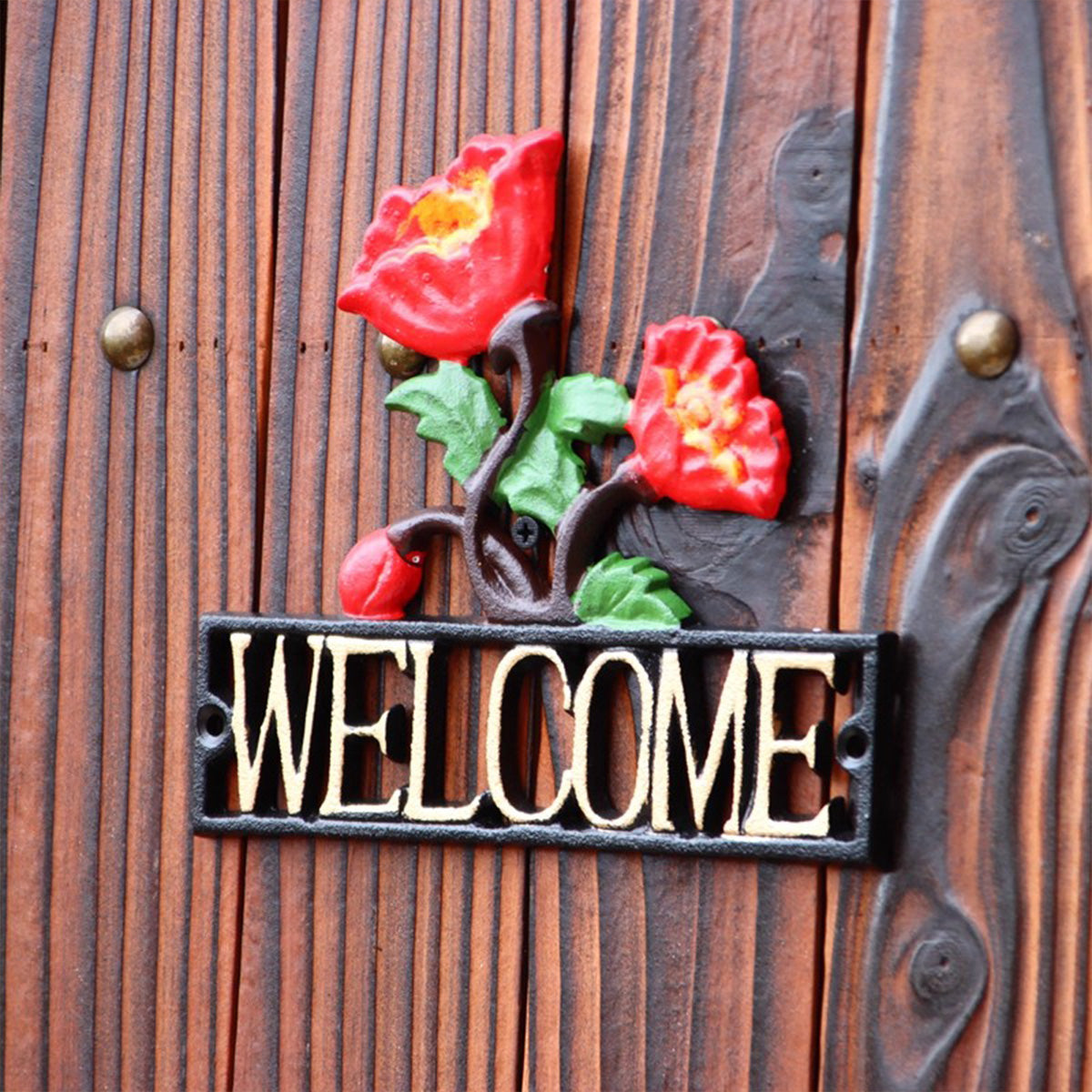 Outdoor Garden Welcome Sign – Cast Iron Rose Wall Decor