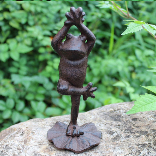 Rustic Cast Iron Yoga Frog Sculpture – Charming Accent Decor for Living Spaces