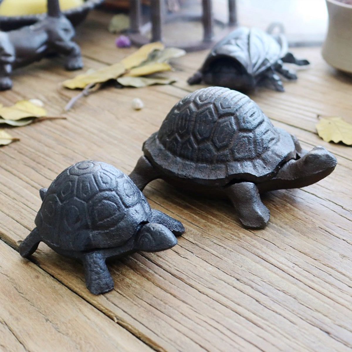 Vintage Cast Iron Turtle Storage Jar — Creative Animal Figurine & Key Holder Box