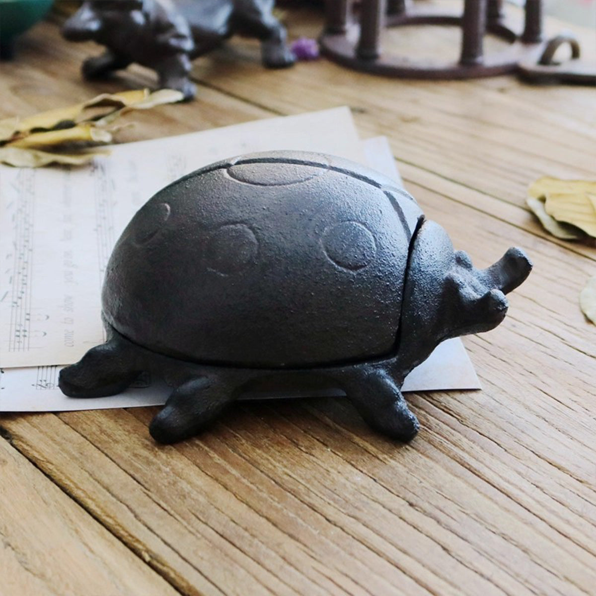 Vintage Cast Iron Turtle Storage Jar — Creative Animal Figurine & Key Holder Box
