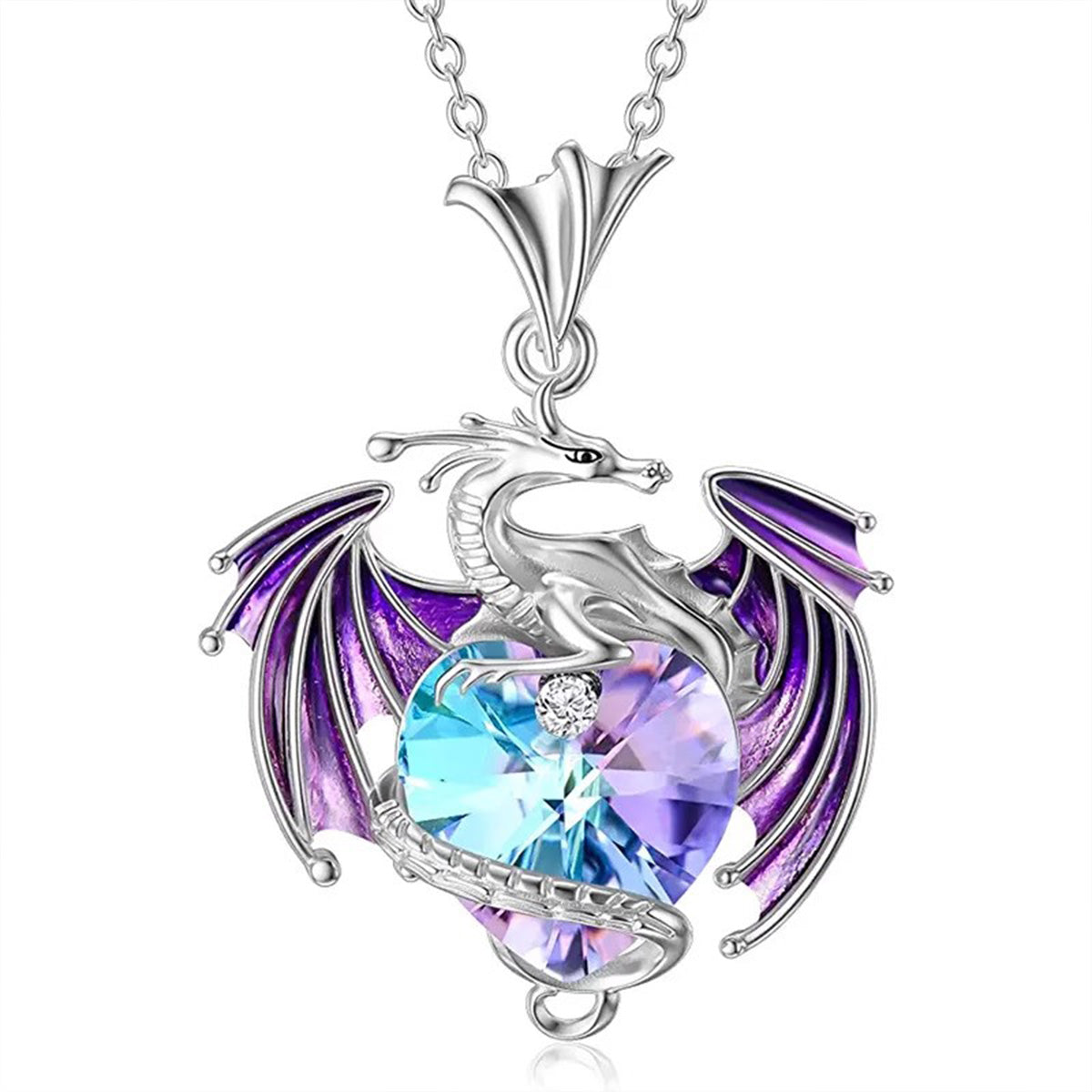 Colorful Heart Crystal Dragon Necklace - Stylish Niche Collarbone Chain for Women