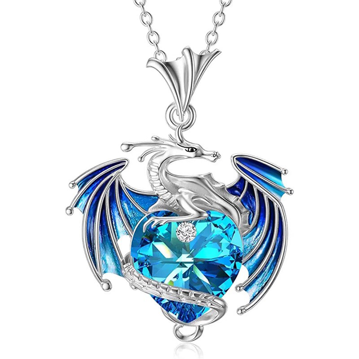 Colorful Heart Crystal Dragon Necklace - Stylish Niche Collarbone Chain for Women