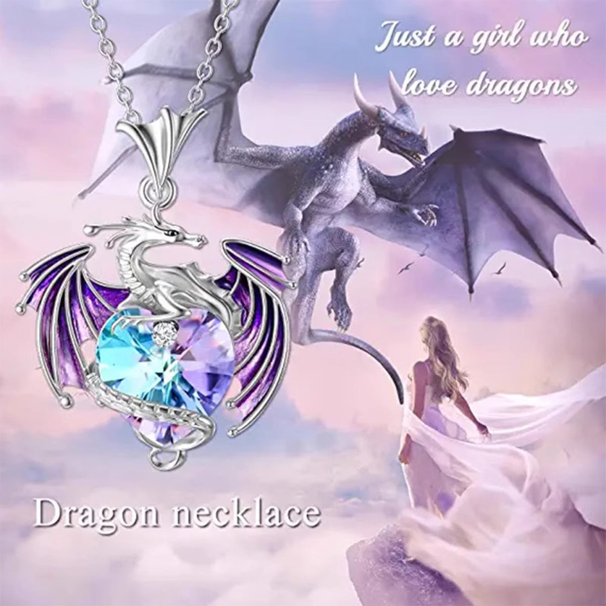 Colorful Heart Crystal Dragon Necklace - Stylish Niche Collarbone Chain for Women