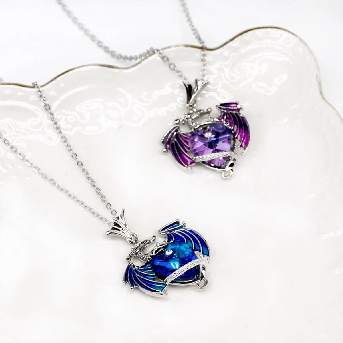 Colorful Heart Crystal Dragon Necklace - Stylish Niche Collarbone Chain for Women