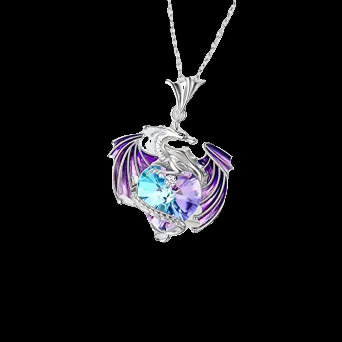 Colorful Heart Crystal Dragon Necklace - Stylish Niche Collarbone Chain for Women