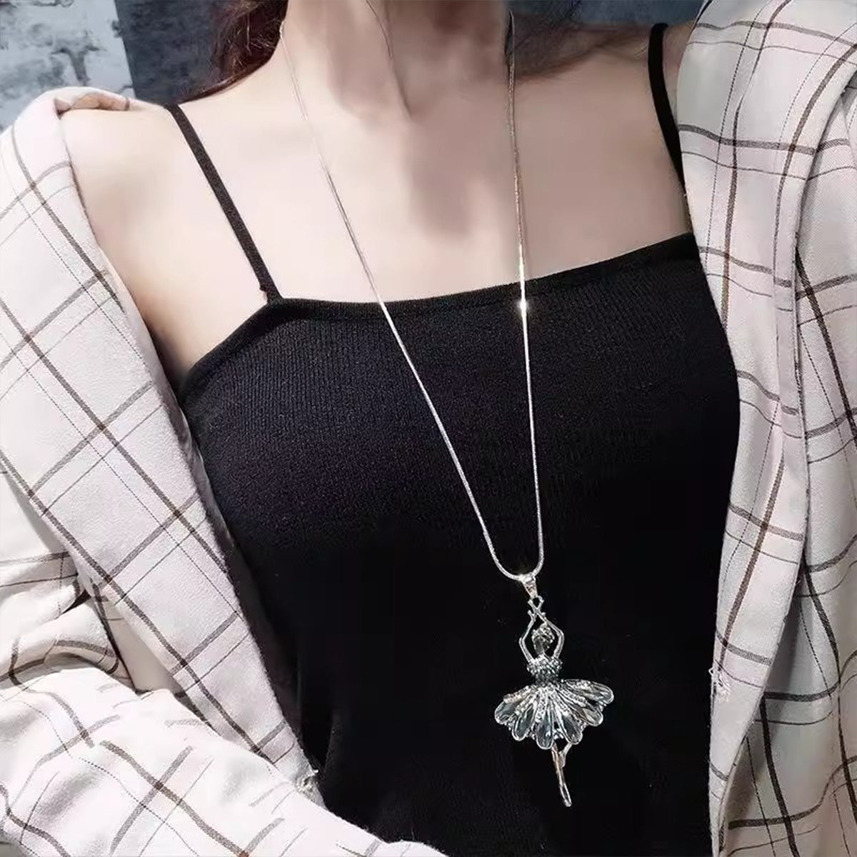 Stylish Ballerina Sweater Chain - Versatile Women's Pendant Necklace | Fashion Clothing Accessory