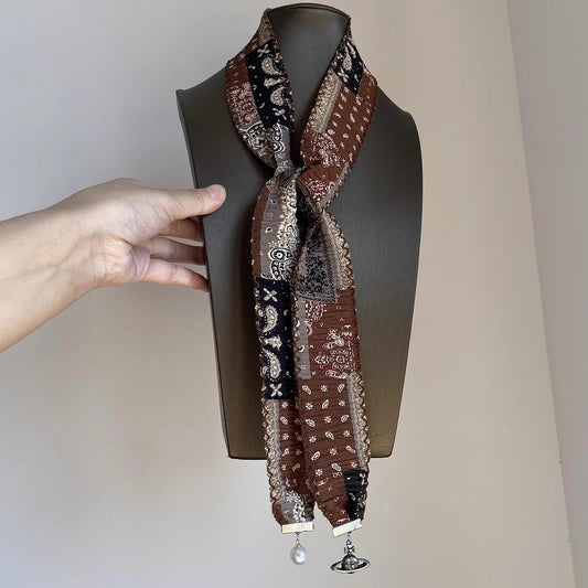 Urban Nomad Style! Chestnut Brown Fabric Saturn Paisley Scarf - Unique Design Infinity Scarf