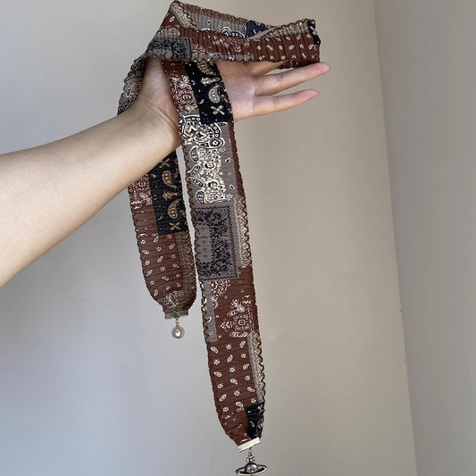 Urban Nomad Style! Chestnut Brown Fabric Saturn Paisley Scarf - Unique Design Infinity Scarf