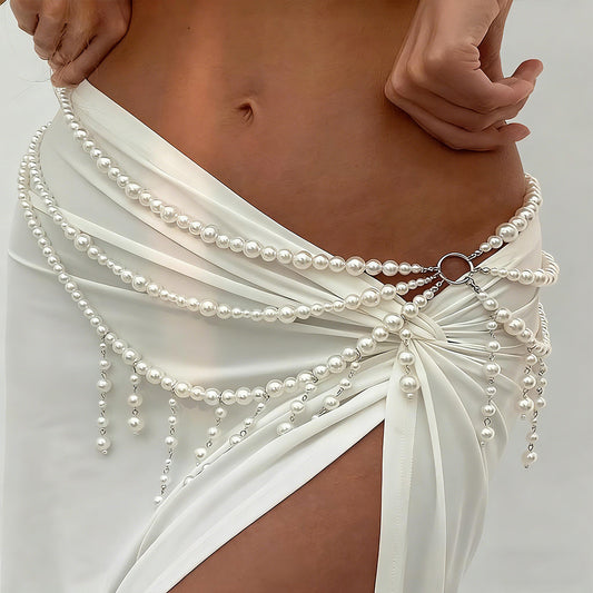 Sexy Layered Faux Pearl Tassel Waist Chain - Retro Y2K Hot Girl Statement Body Chain | Unique Niche Design
