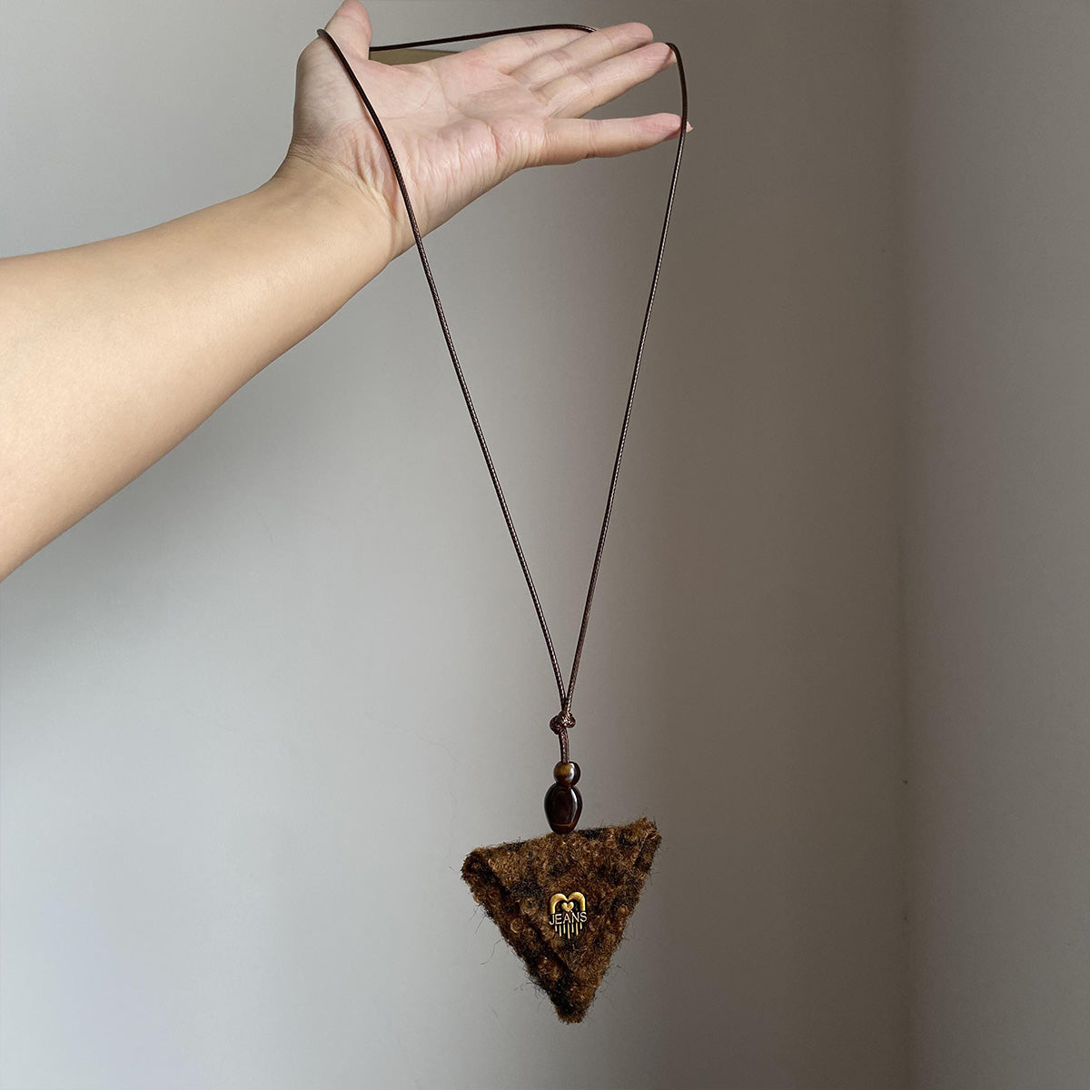 Vintage Maillard Brown Leopard Print Triangle Gold Logo Pendant - Fall/Winter Fashion Sweater Chain