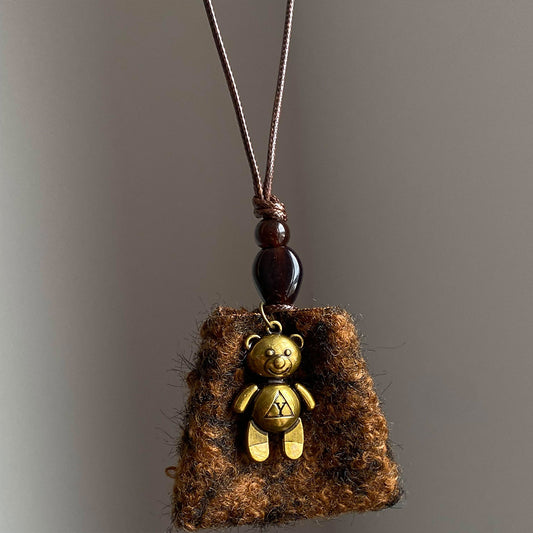 Vintage Maillard Brown Leopard Print Triangle Gold Logo Pendant - Fall/Winter Fashion Sweater Chain