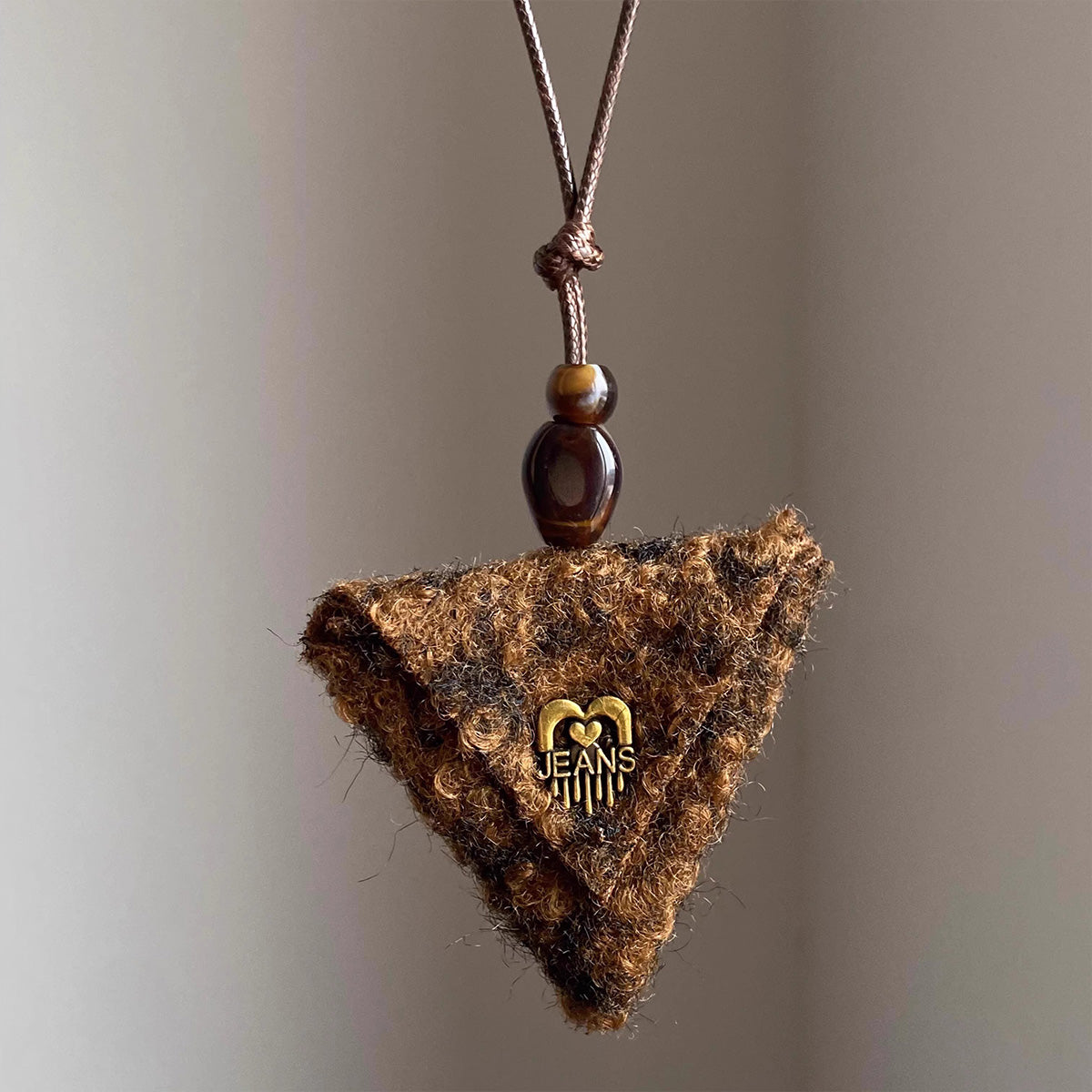 Vintage Maillard Brown Leopard Print Triangle Gold Logo Pendant - Fall/Winter Fashion Sweater Chain
