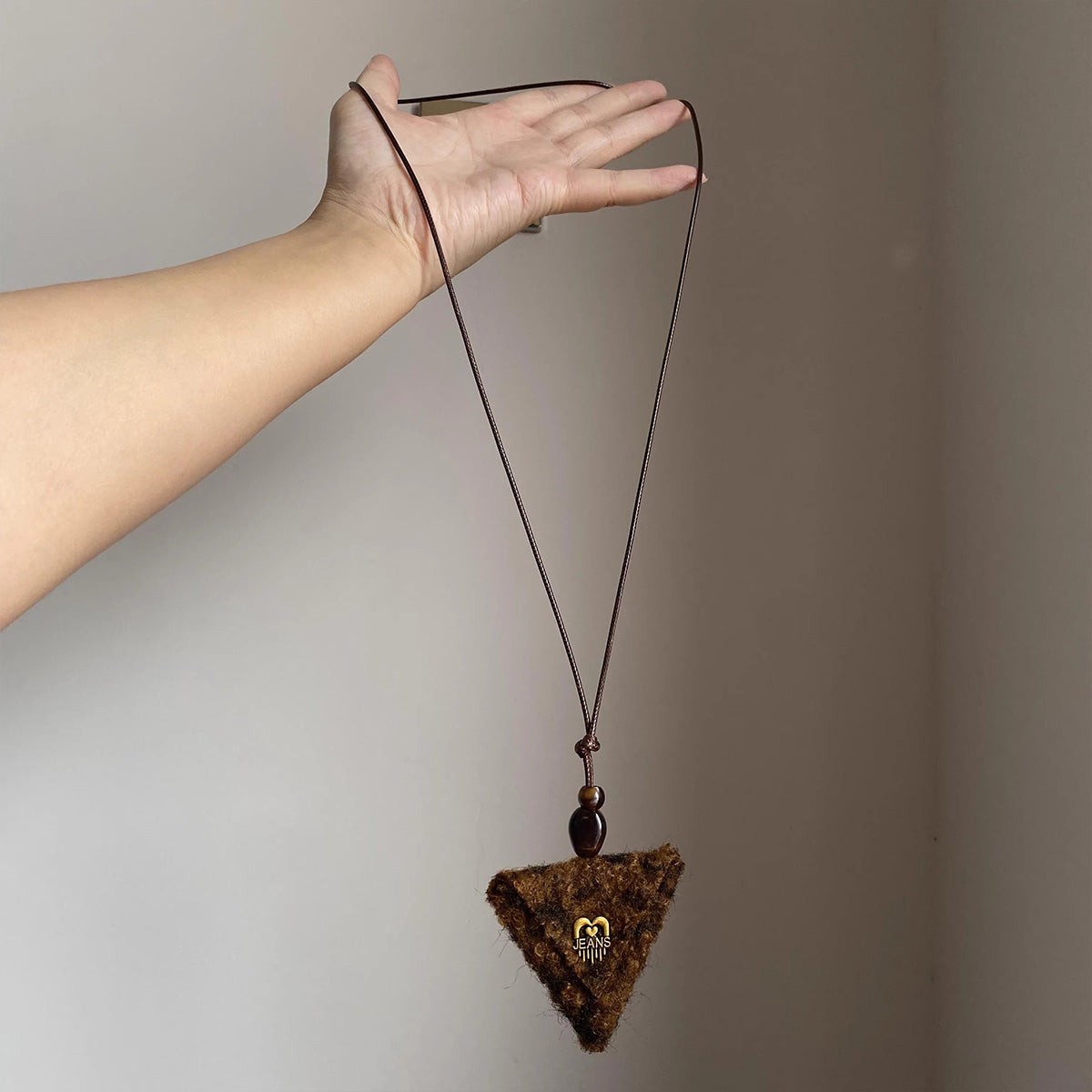 Vintage Maillard Brown Leopard Print Triangle Gold Logo Pendant - Fall/Winter Fashion Sweater Chain