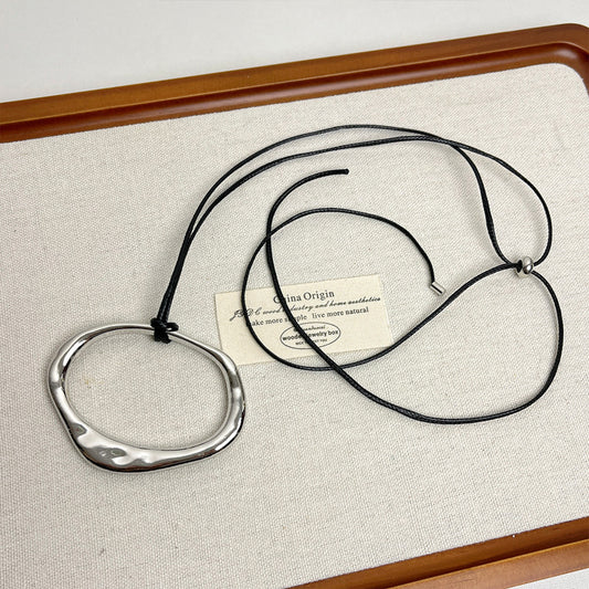 Minimalist Geometric Asymmetric Pendant - Women's Long Adjustable Versatile Sweater Chain with Luxury Vibe