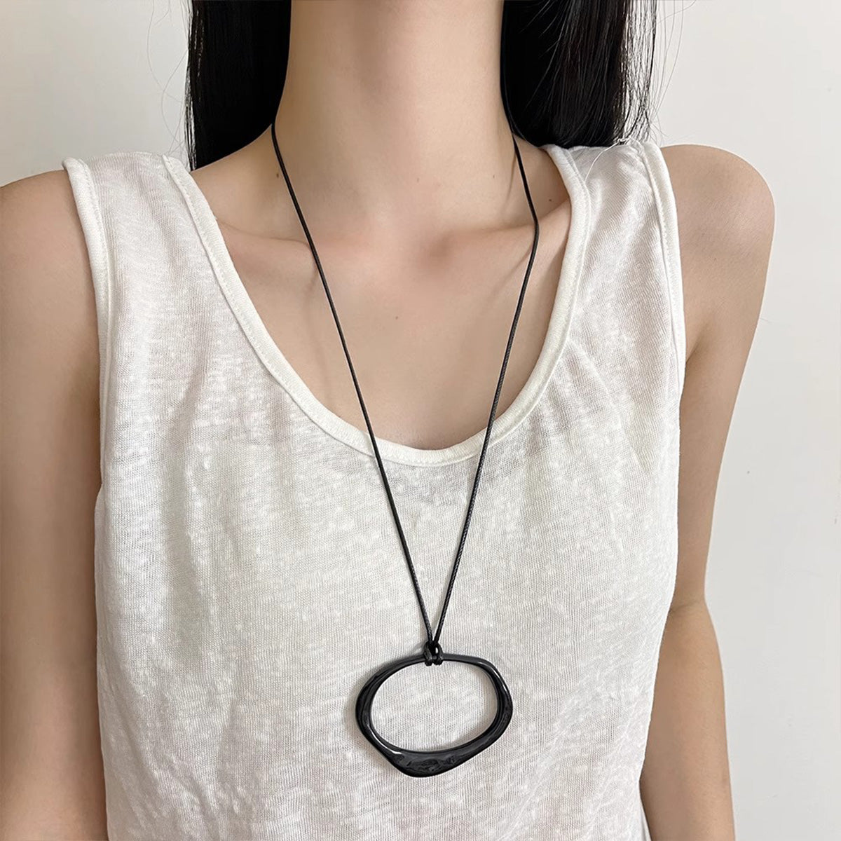 Minimalist Geometric Asymmetric Pendant - Women's Long Adjustable Versatile Sweater Chain with Luxury Vibe