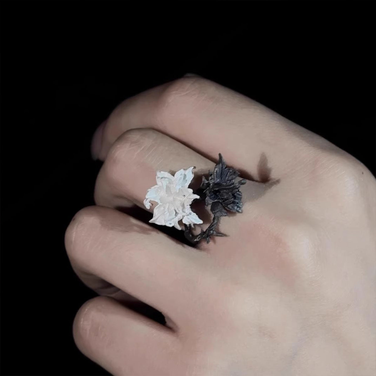 Bipolar Disorder Concept Ring - Black White Mandala Niche Gothic Statement Mental Health Jewelry